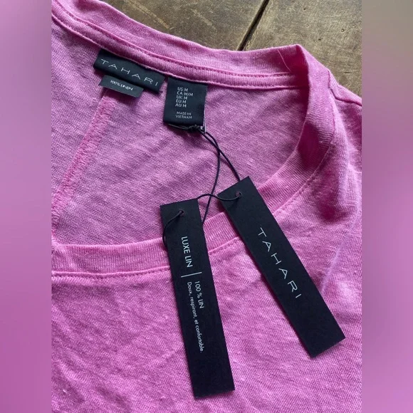 LUXE LINEN pink tee by TAHARI (some of the pic looks purple-ish but it's pink!) - Picture 2 of 8